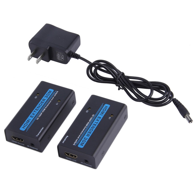 3D HDMI 1080P LAN Extender Adapter Over Cat5e Cat6 To RJ45 Cable 30M 5V/1A
