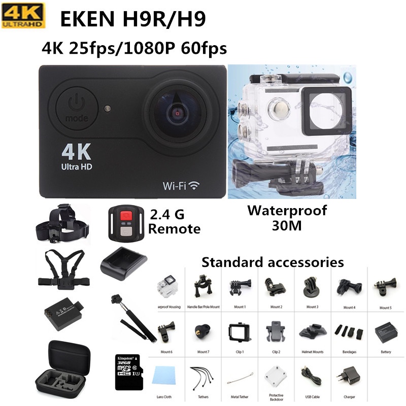 Action camera Original EKEN H9 / H9R remote Ultra HD 4K WiFi 1080P/60fps go waterproof pro camera 2.0 LCD 170D lens Helmet Cam