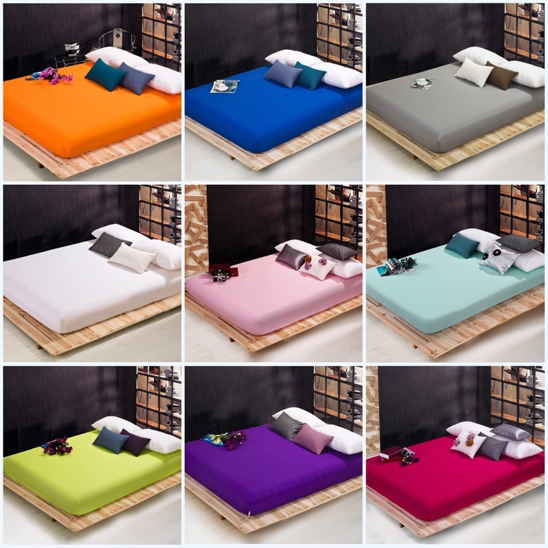 Wholesale solid color sheets fitted bed sheet elastic mattress cover bed linen bedspread polyester cotton single twin full queen