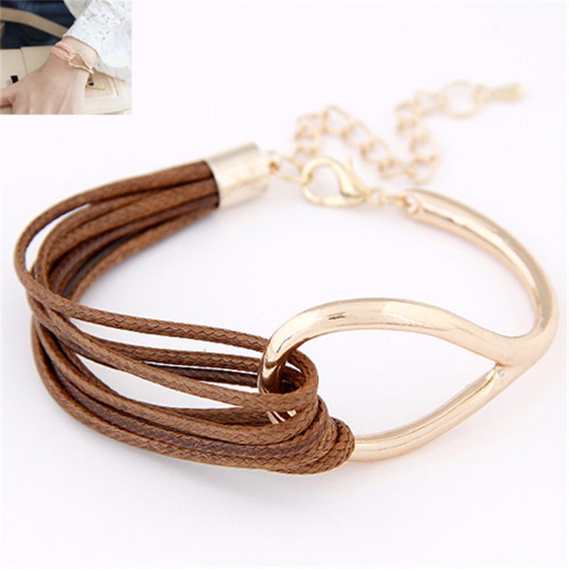 Leather Golden Bracelet Bangle Fashion Metal Concise and Delicate Bracelets & Bangles For Women 2015 New Brand Fashion Jewelry