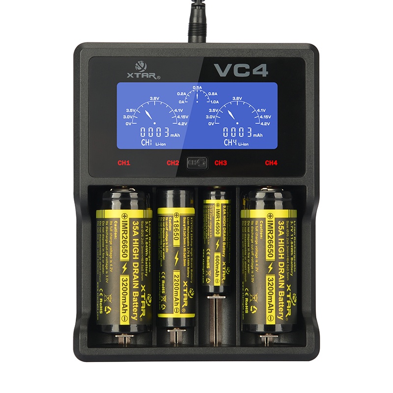Original XTAR VC4 Charger Universal LCD Screen Display USB Ni-MH/Ni-CD Li-ion Battery Charger Retail Package