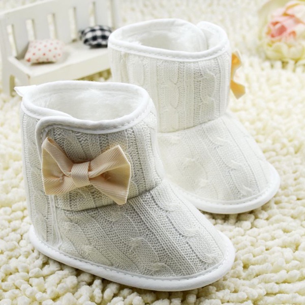 5 Color Baby Knited Faux Fleece Crib Snow Boots Kid Bowknot Woolen Shoes