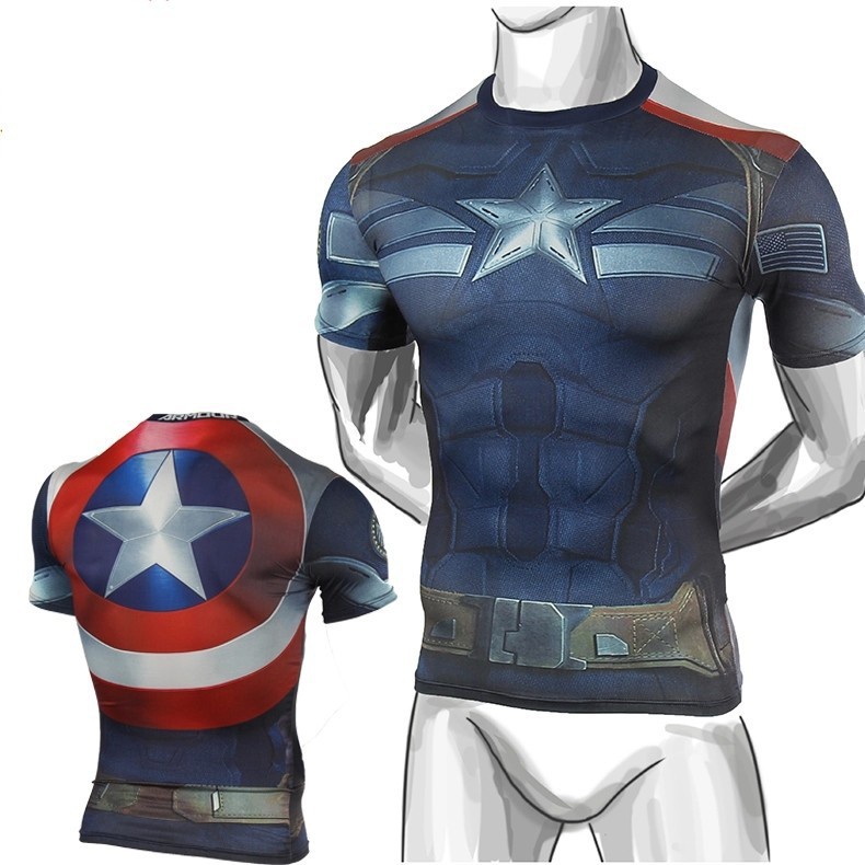 2015 new compressed t-shirt hot superman/batman t shirt men sports quick dry fitness clothing Captain America 0234