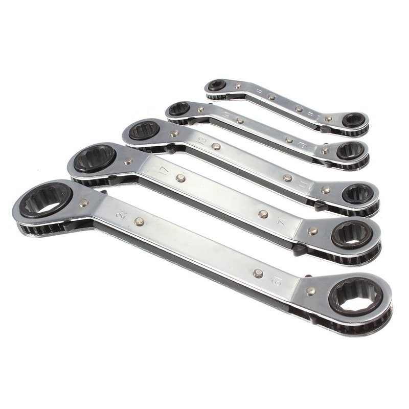 High quality metric system Full polished Offset Ring Wrench Set Double hexagonal Tang Torque adjustable wrench hand tools