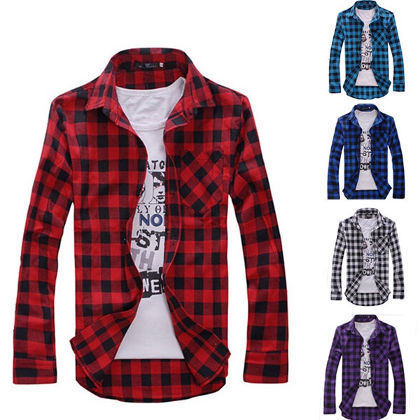 5 Colors Men's Plaid Shirts Fashion 2014 Spring New Men's Casual Long Sleeve Shirt Male Slim Fit  Camisa Xadrez Masculina T619