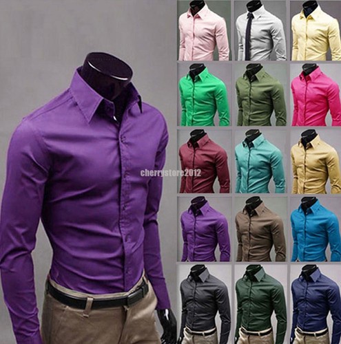 New Mens Luxury Stylish Long Sleeve Casual Slim Fit  Dress Shirts 17Color 5Size