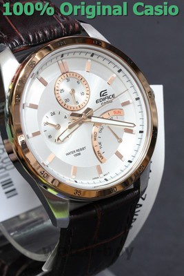 New Casio Edifice Multiple-dial Watch EF-341L-7A White Geunine Leather Analog