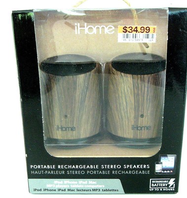 NEW iHome IHM89DC Rechargeable Mini Speakers - Dark Wood