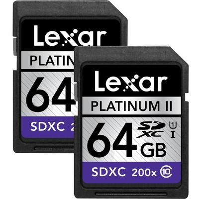 Lexar 2-Pack 64GB Platinum II Class10 (200x) SDXC UHS-I Memory Card 128GB Total