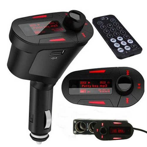 New Car Kit MP3 Player FM Transmitter Modulator LCD USB SD MMC Red Light Remote