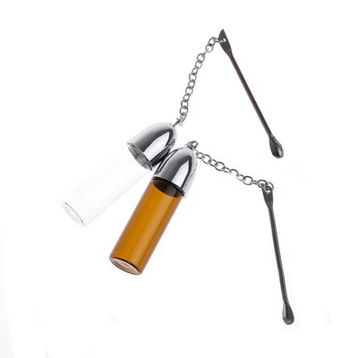 1PC New Glass Snuff Dispenser Bottle With Metal Spoon Storage Small Portable