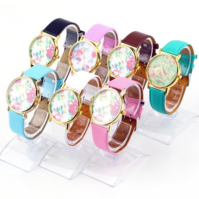 Fashion Geneva Rose Flower Leather Band Women girl Analog Quartz Watches HY