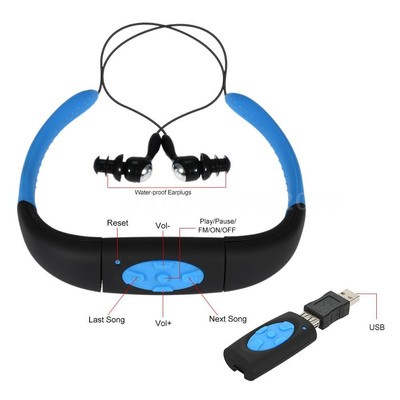8GB Sport MP3 Player Waterproof IPX8 Wireless Stereo Headsets for Surfing PK6I