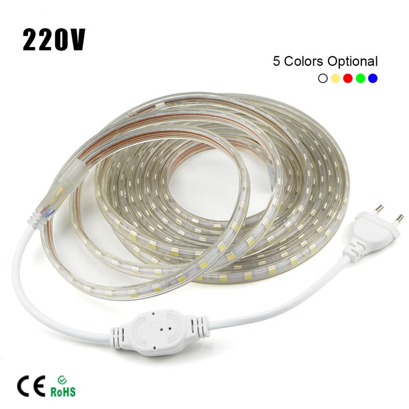 Hot 1M-10M Waterproof SMD 5050 LED Strip 220V 60leds/m Flexible tape rope Light