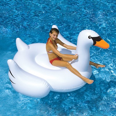 White Swan Summer Swimming Pool Lounge Float Inflatable Swan Giant Rideable Pool