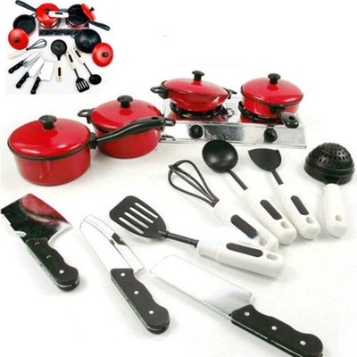 1Set Kids Play House Toy Kitchen Utensils Pots Pans Cooking Food Dishes Cookware