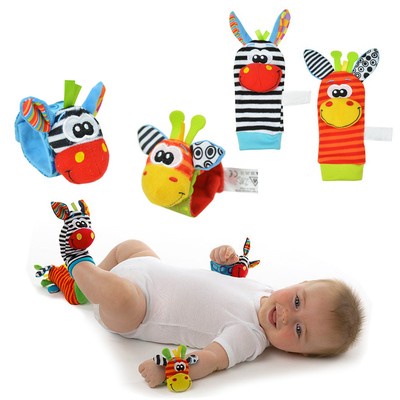 Infant Baby Cute Animal Wrist Foot Sock Rattles Soft Developmental Toys Finders