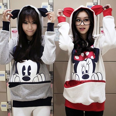Cute Girls Womens Mickey Minnie Mouse Ear Emo Sweater Shirt Jumper Hoodie Casual