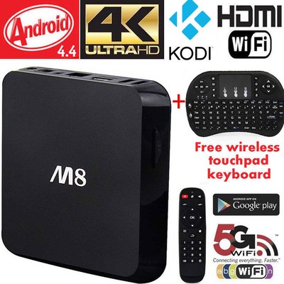 XBMC Smart Android 4.4 TV Box Quad Core Wifi M8 2+8G HDMI HD + Wireless Keyboard