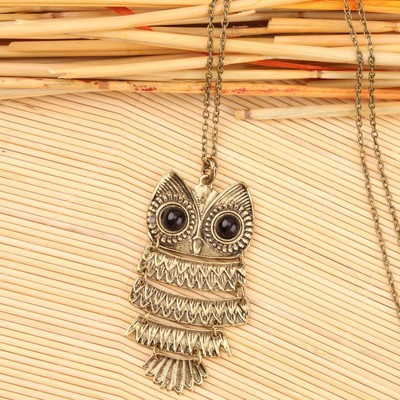 Vintage Bronze Cute Owl With Big Eye Pendant Hollow Chain Necklace Great gift