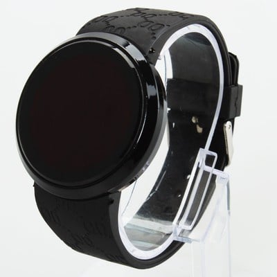 Men Touch Screen Circular Pattern Day Date Silicone Sport LED Wrist Watch Black