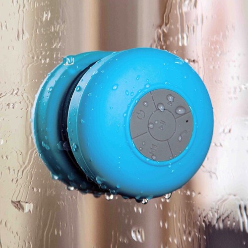 Blue Bluetooth Waterproof Wireless Handsfree Mic Suction Mini Speaker Shower Car
