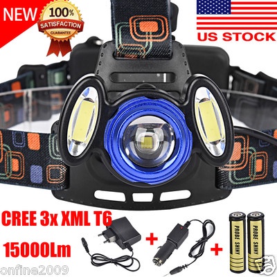 15000LM CREE 3x XML T6 LED Headlamp Headlight Flashlight Head Light+18650+Charge