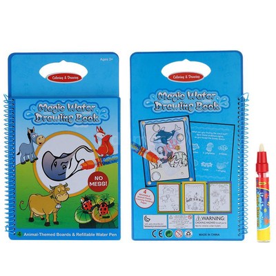Magic Water Drawing Book Coloring Book Doodle w/ Magic Pen Animals Painting K0Y2