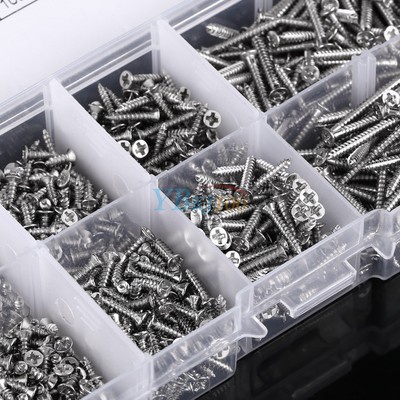 800pc M2 4-20mm Carbon Steel Cross Flat Head Self Tapping Screws w/ Box Assorted