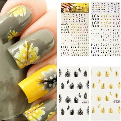 28KDQ 1 Sheet Feather 3D Nail Art Water Decal Sticker Fashion Tips Decoration