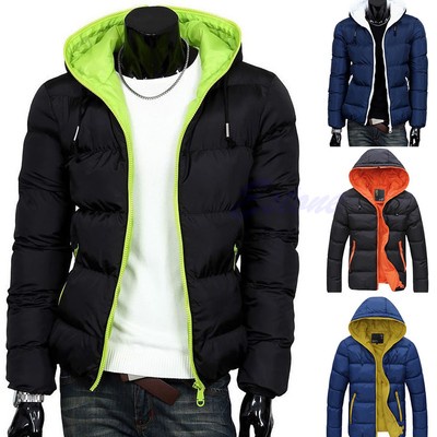Men Winter Casual Slim Jacket Cotton Thick Coat Hooded Parka Warm Outwear Down