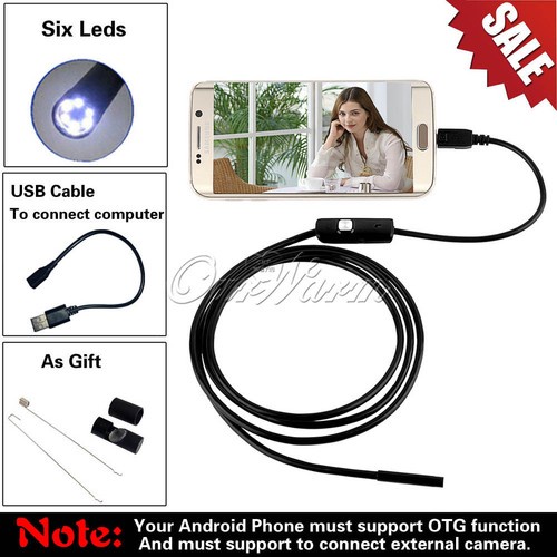 6 LED 7mm Lens USB Endoscope Waterproof Inspection Borescope Tube Camera IP67