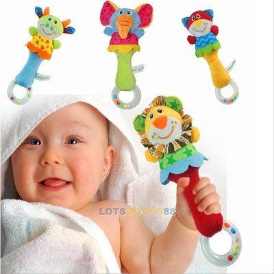 Animal Handbells Musical Developmental Toy Bed Bells Kids Baby Soft Rattle Gift