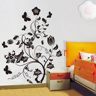Removable Black Flower Tree DIY 3D Decal Wall Stickers Repetitive Use Home Decor