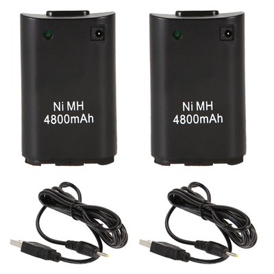 2X 4800mAh Rechargeable Battery Pack + USB Charger Cable for Xbox 360 Controller