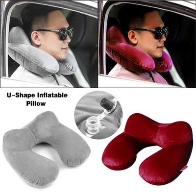 U Shape Inflatable Daydreamer Neck Head Rest Pillow w/ Airplane Travel