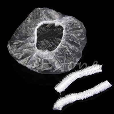 New 100 x Disposable One-off Hotel Shower Bathing Clear Hair Elastic Caps Hats
