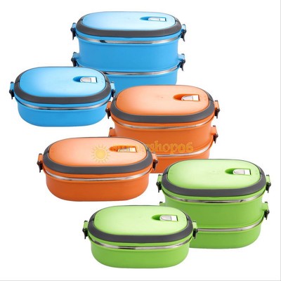 Microwave Plastic Bento Insulated Double Lunch Box Food Container Thermo Server