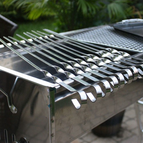 45CM 6PCS BBQ Barbecue Grilling Kabob Kebab Flat Skewers Needle Stainless Steel