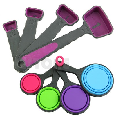 8pcs Silicone Measuring Cups Spoon Set Kitchen Tool Collapsible Baking Cooking