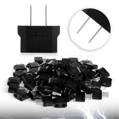 100PCS European to American EU Pin to USA US Flat Travel Adapter Plug Outlet New