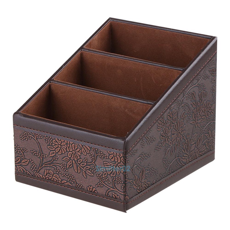 Vintage PU Leather Phone/TV Remote Control Desk Storage Box Organizer Holder Hot