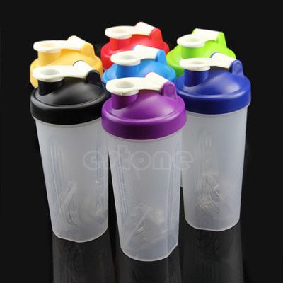 600ML Gym Smart Shake Shaker Cup Protein Blender Mixer Bottle + Whisk Ball