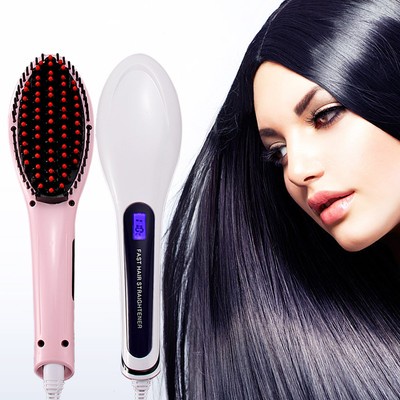 LCD Digital Anti Static Hair Straightener Comb Electric Hair Brush Massager Tool