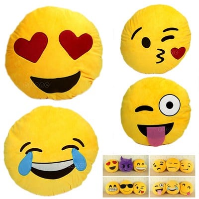 NEW Emoji Smiley Emoticon Yellow Round Cushion Pillow Stuffed Plush Soft Toy