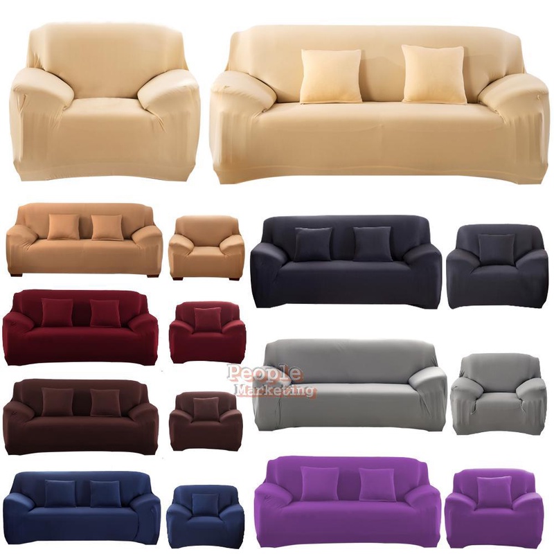 Micro Suede Slipcover Stretchable Pure Color Sofa Loveseat Chair Washable Covers