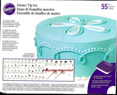 WILTON Cake Decorating MASTER TIP Set 55 Tips, 2 Couplers, 2 Flower Nails & Case