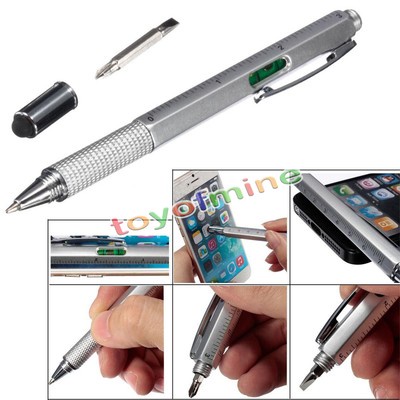 6 in1 Touch Screen Stylus with Spirit Level Ruler Ballpoint Pen Screwdriver Tool
