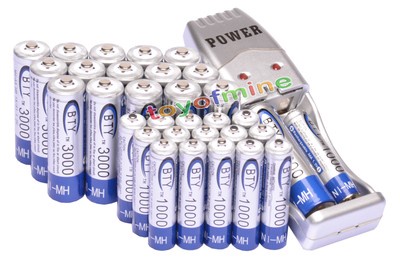 16 AA + 16 AAA 1000mAh 3000mAh 1.2V NI-MH BTY Rechargeable Battery + USB Charger