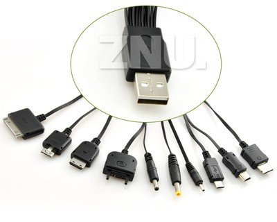 Black Multi Universal 10 in 1 Power Charger Adapter USB Cable For iPod Phones